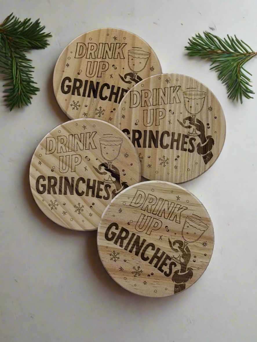 Wood Round Coasters  - Grinch