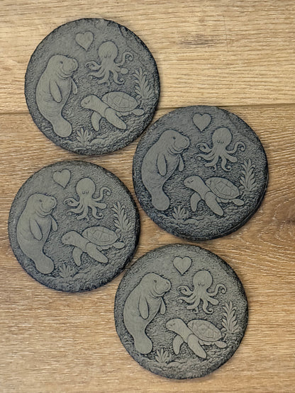 Valentine Manatee Slate Coaster