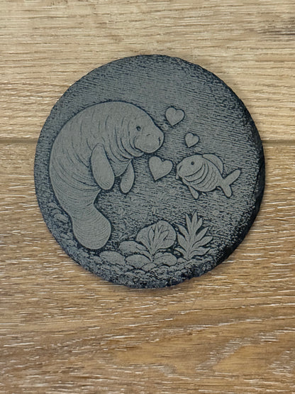Valentine Manatee Slate Coaster