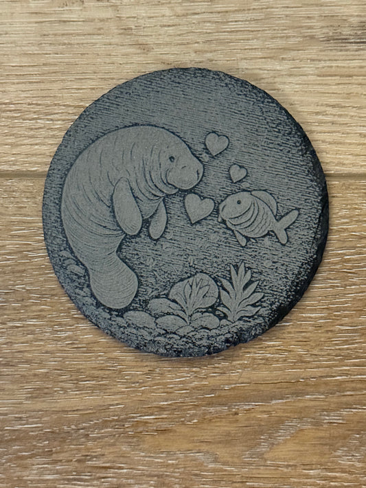 Valentine Manatee Slate Coaster