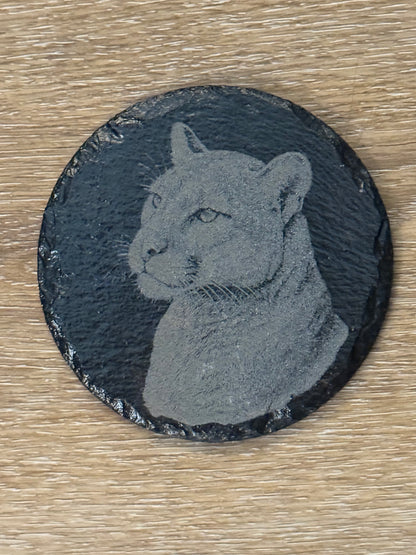 Panther Round Slate Coaster