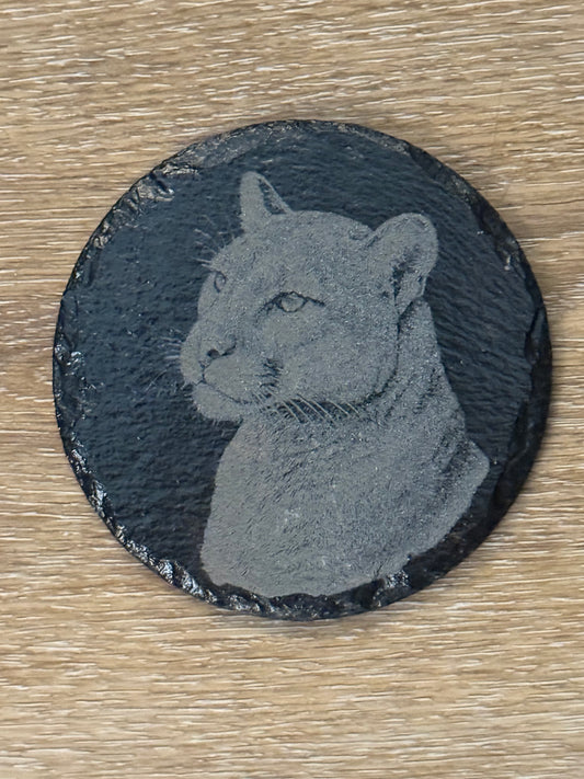 Panther Round Slate Coaster