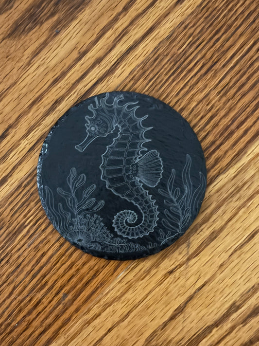 Seahorse Slate Coaster – Laser Engraved Coastal Gift | Trinkets, Tags and Treasures