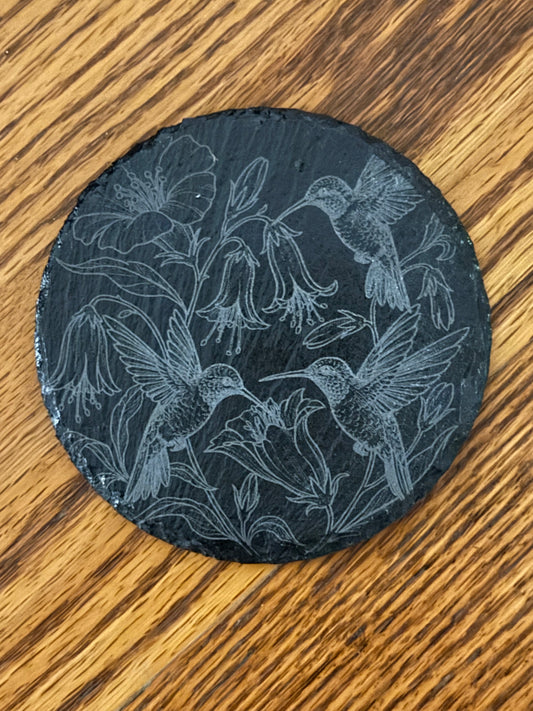 Three Hummingbirds Slate Coaster | Natural Stone Coaster Set