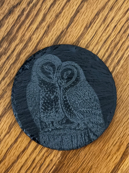 Two Owls Slate Coaster
