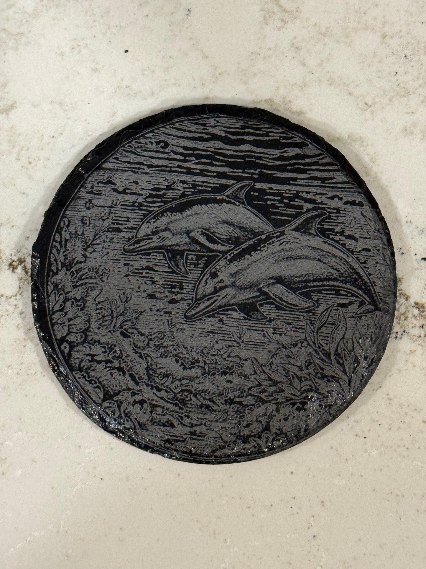 2 Dolphins Slate Coaster