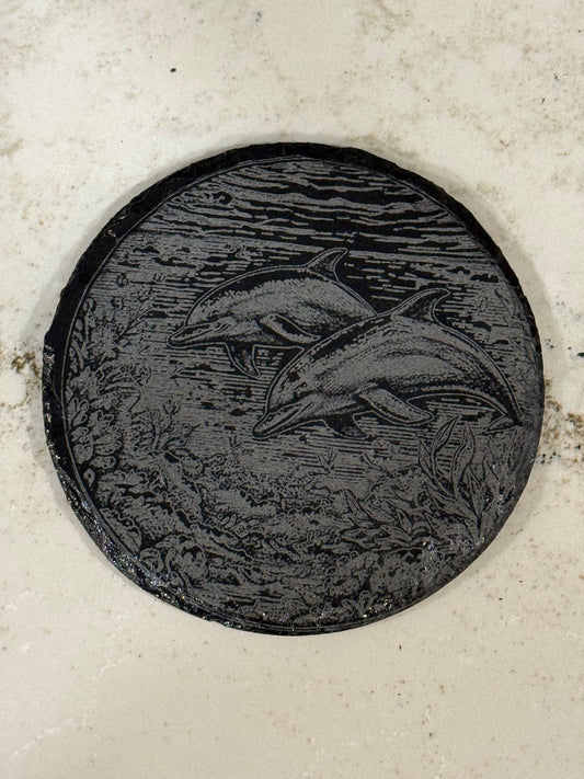 2 Dolphins Slate Coaster