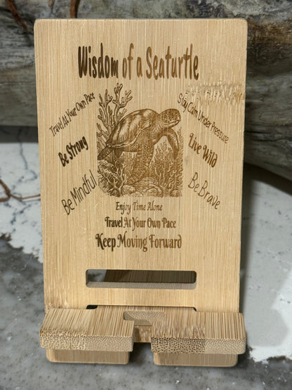 Handcrafted Bamboo Cell Phone Holder – Custom Engraved Wood Phone Stand