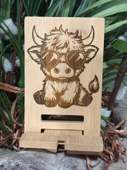 Handcrafted Bamboo Cell Phone Holder – Custom Engraved Wood Phone Stand